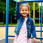 Girl in Trendy Outfit**

"A happy young girl, fully clothed in a stylish H&M Kids outfit from the sale: a floral print dress and denim jacket. She is standing in a bright, cheerful park with playground equipment in the background. Perfect anatomy, correct proportions, well-formed hands, proper finger count, natural pose, safe for work, appropriate content, professional, modest, family-friendly."

**
