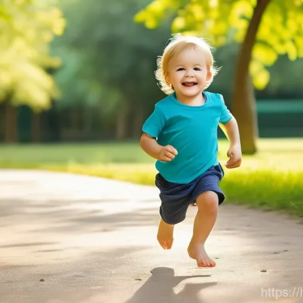 모이몰른 유아복 트렌드 - **Prompt:** "A happy and energetic toddler, around 2-3 years old, running barefoot through a sunny g...