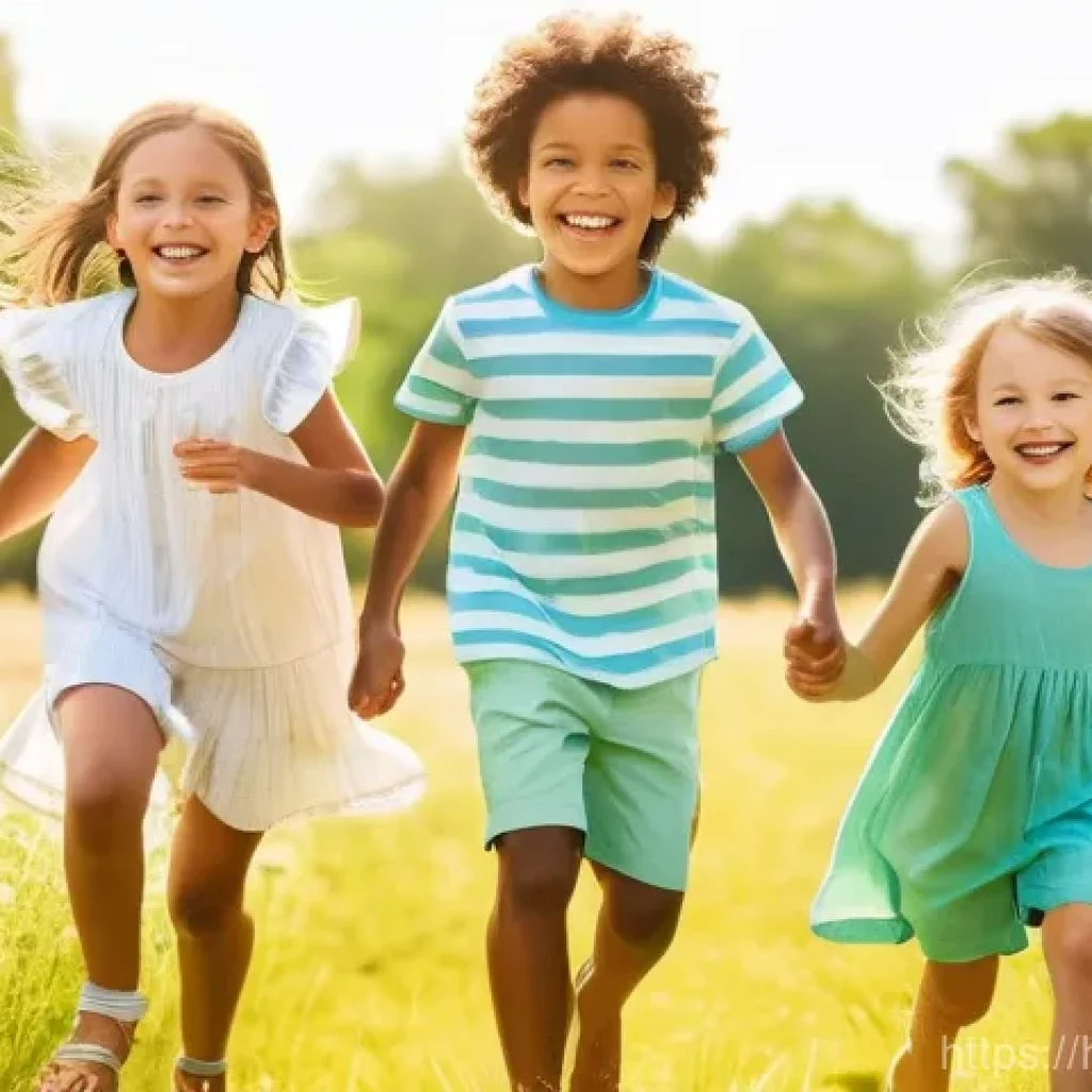 아동 캐주얼웨어 브랜드 - **Prompt 1: Cheerful Summer Play in Breathable Fabrics**
    "A group of diverse children, aged 5-8,...