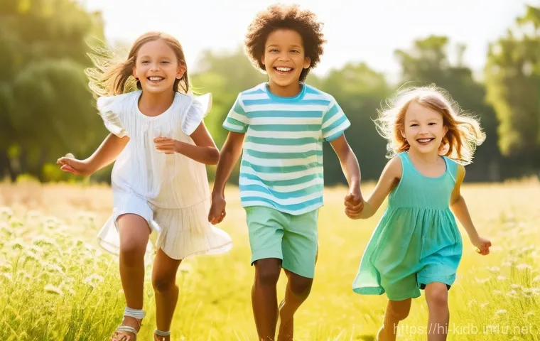 아동 캐주얼웨어 브랜드 - **Prompt 1: Cheerful Summer Play in Breathable Fabrics**
    "A group of diverse children, aged 5-8,...