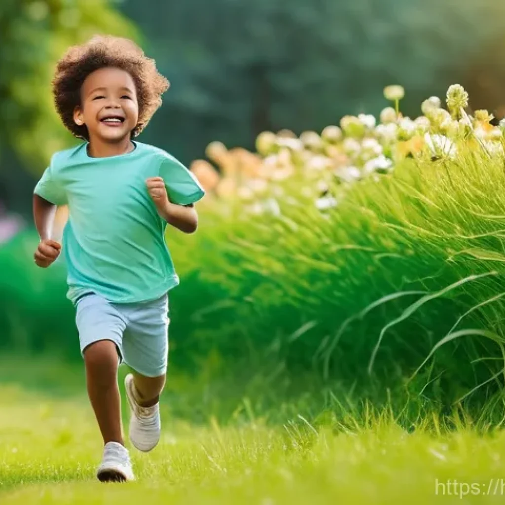 아동용 여름 드레스 브랜드 - **Prompt:** A joyful child, approximately 6 years old, is actively running and playing in a sunny ou...