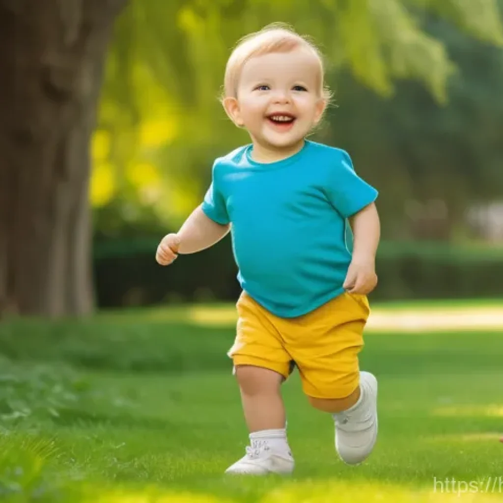 슈펜키즈의 인기 신발 소개 - A joyful toddler, around 2-3 years old, with a wide, innocent smile, wearing a clean diaper, a brigh...