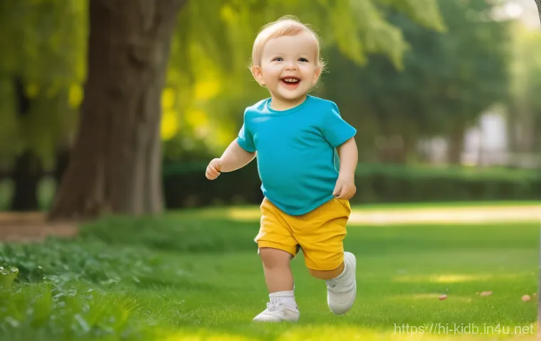 슈펜키즈의 인기 신발 소개 - A joyful toddler, around 2-3 years old, with a wide, innocent smile, wearing a clean diaper, a brigh...