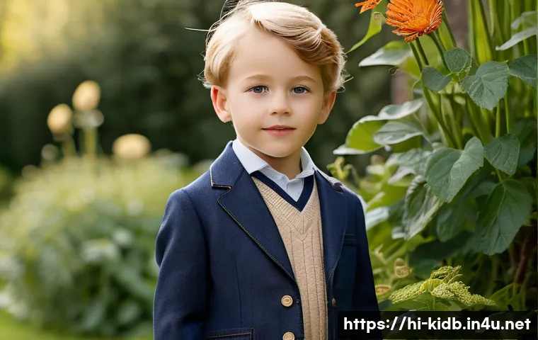 닥스키즈와 빈폴키즈의 차이 - **Daks Kids: Classic British Elegance**
A young child, approximately 6-8 years old, elegantly dr...
