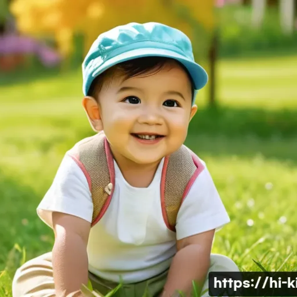 아동용 캡 브랜드 비교 - A cheerful toddler wearing a soft, 100% cotton cap with UV protection and an adjustable strap, playi...