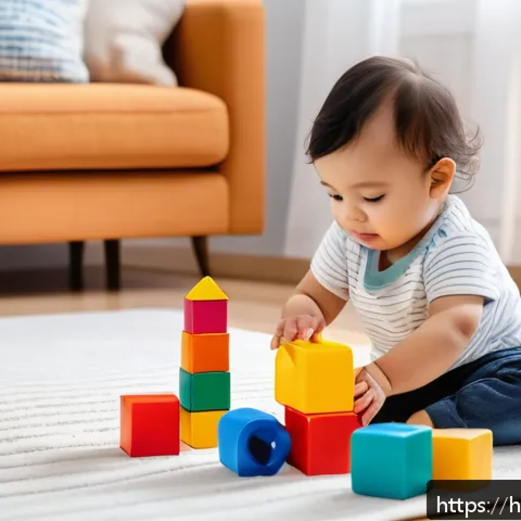 리틀그라운드와 해피랜드 제품 비교 - A vibrant and detailed scene of a toddler playing safely with colorful LittleGround educational toys...