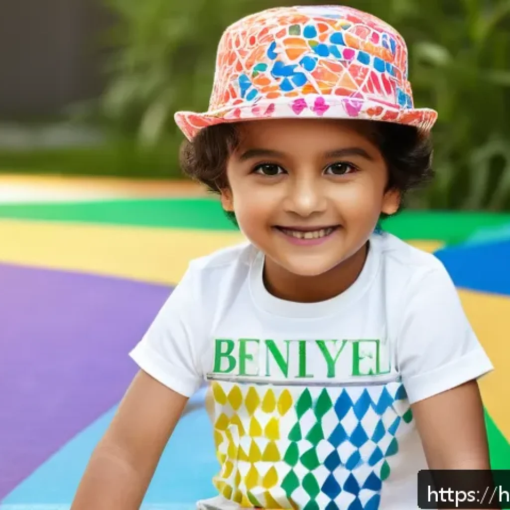 베네통키즈의 베스트셀러 - A cheerful young child wearing colorful Benetton Kids casual clothes made from soft cotton fabric, f...