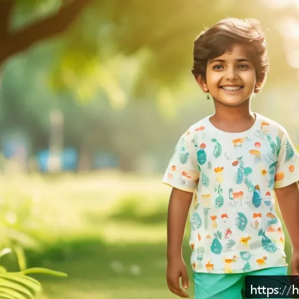 닥스키즈 여름 원피스 스타일 - A cheerful Indian child wearing light pastel-colored cotton clothes with playful cartoon prints, sta...