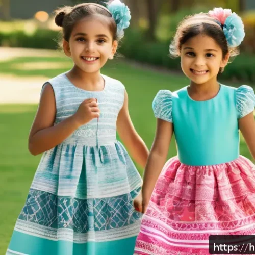 자라키즈의 최신 트렌드 - A vibrant children’s fashion scene showcasing kids wearing colorful clothes with lively pastel and b...