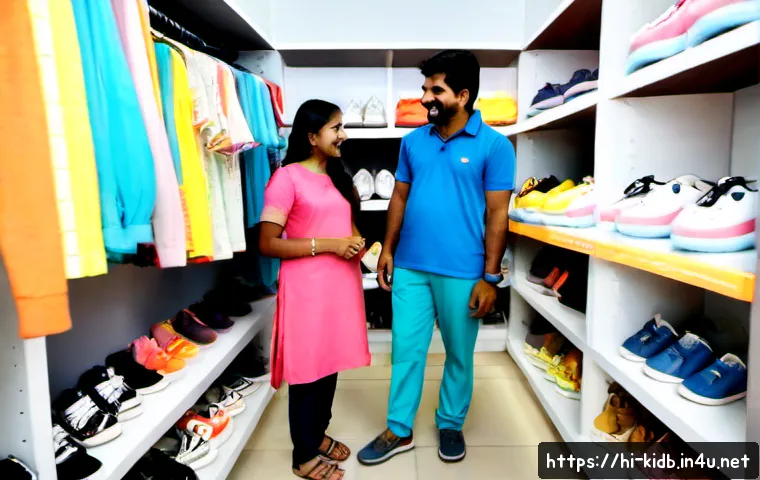 키즈 브랜드 추천 리스트 - Photorealistic family shopping scene in a bright modern children’s clothing boutique in India, a smi...